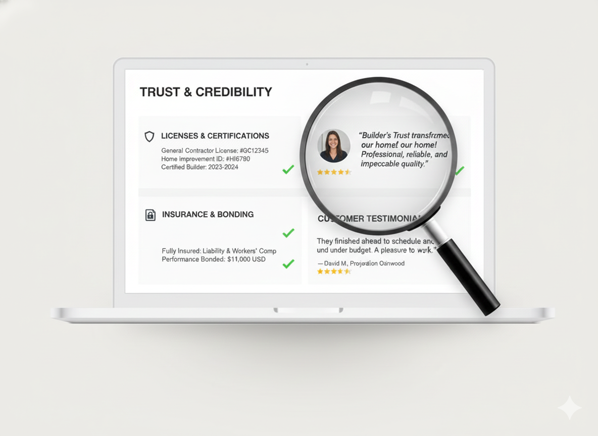 Web design for contractor - Trust & Credibility