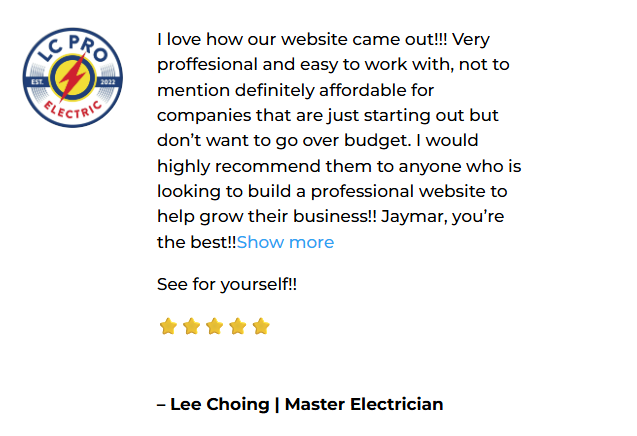 Web design for contractor - Trust & Credibility