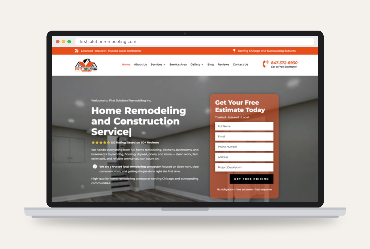 First Solution Remodeling website design project preview