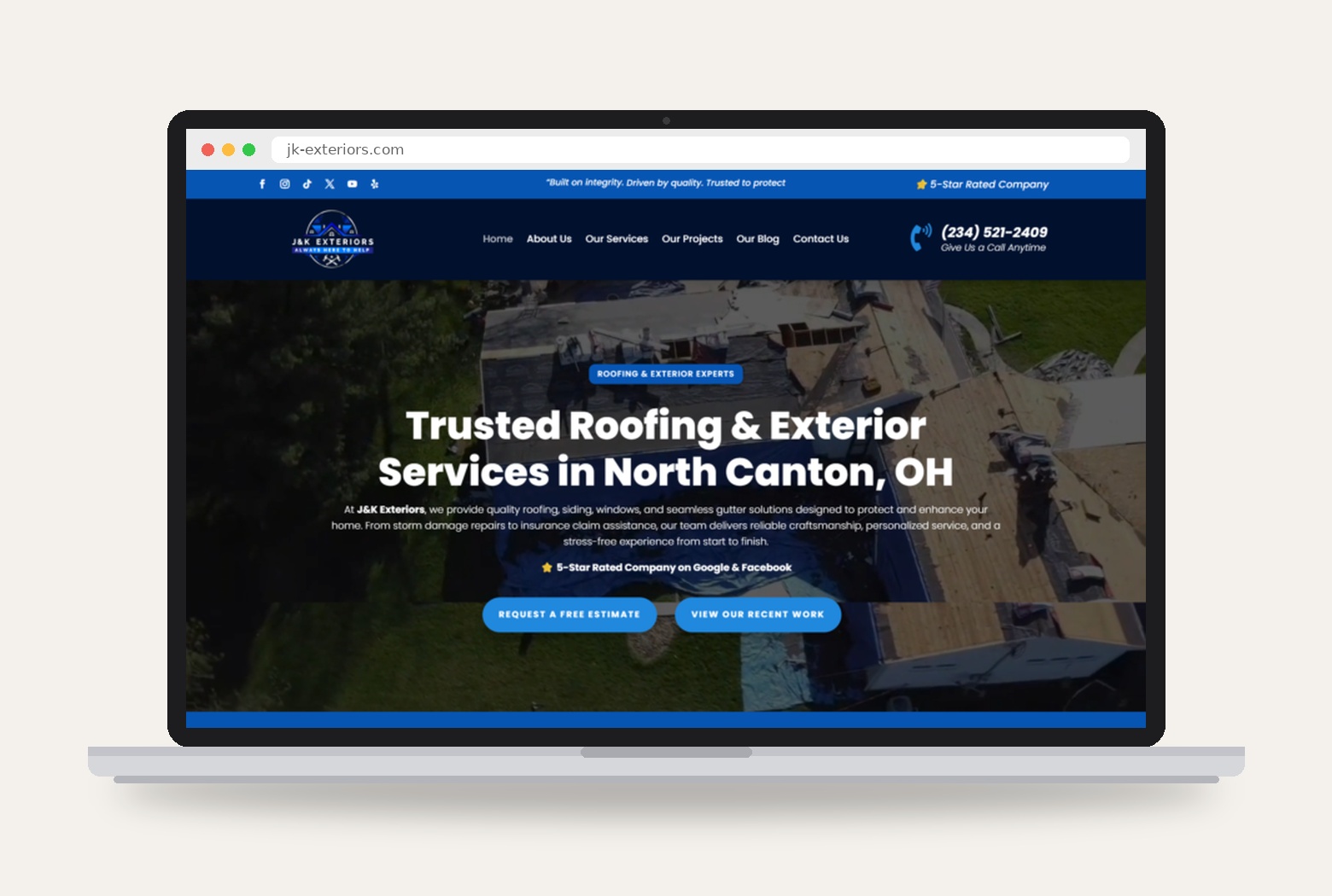 J&K Exteriors roofing website design project preview