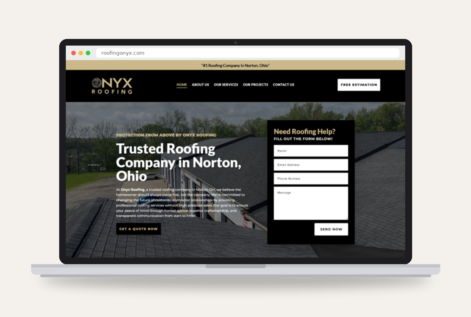 Onyx Roofing website design project preview