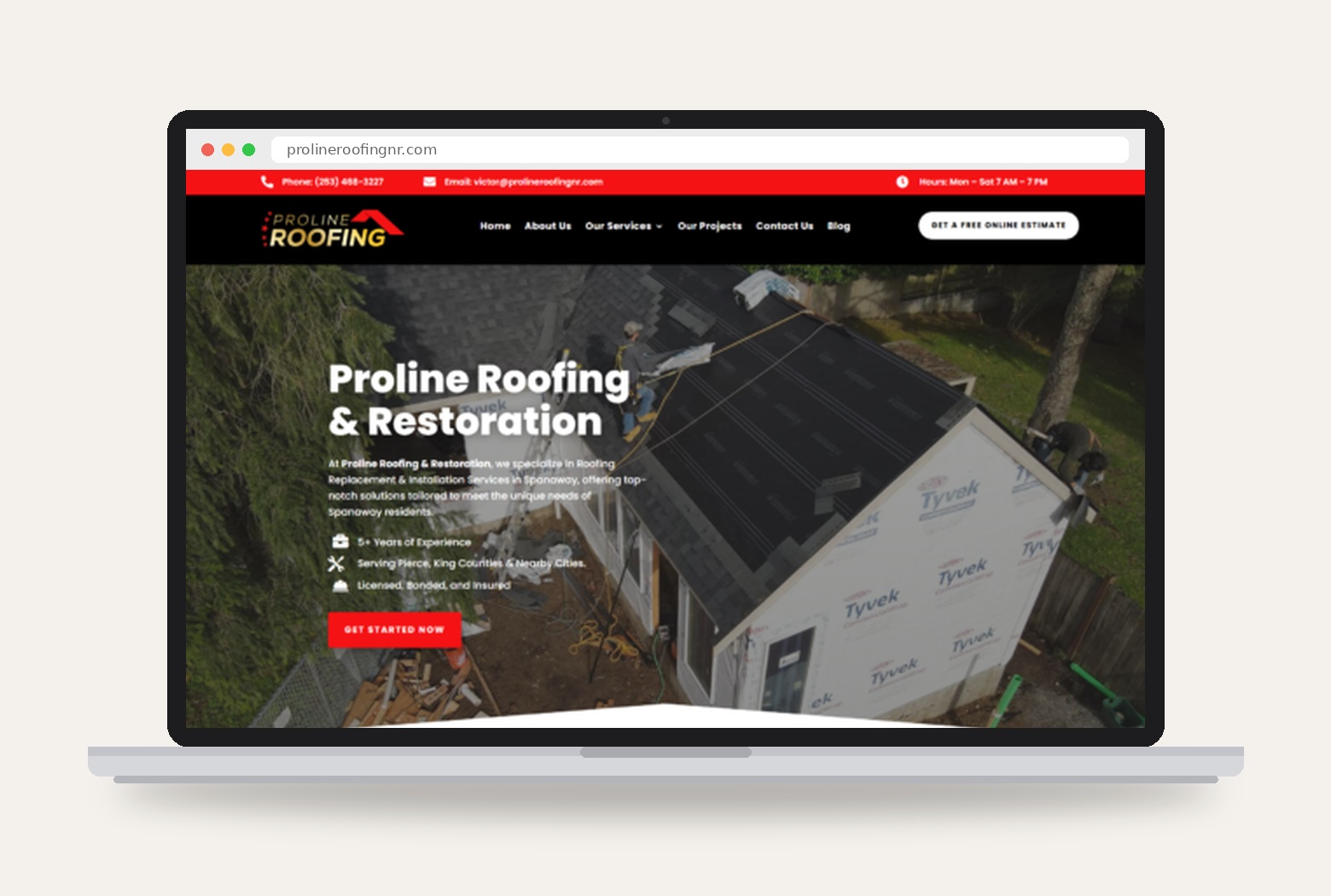 Proline Roofing website design project preview
