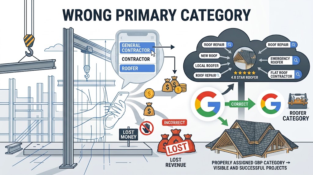 Contractor selecting the wrong business category on their Google Business Profile