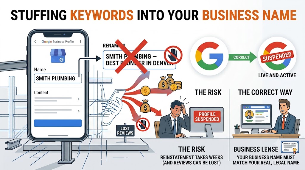 xample of a Google Business Profile name stuffed with extra keywords